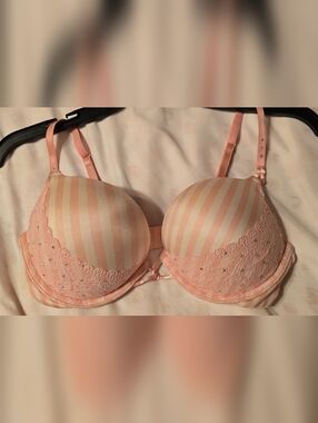 Victoria Secret 34C miraculous plunge (bombshell) stripes pink white Push Up Bra
